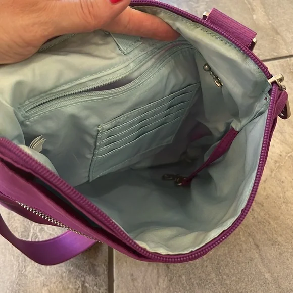 💜 Baggallini Large Purple Nylon Shoulder | Crossbody Bag One Strap - Picture 6 of 10